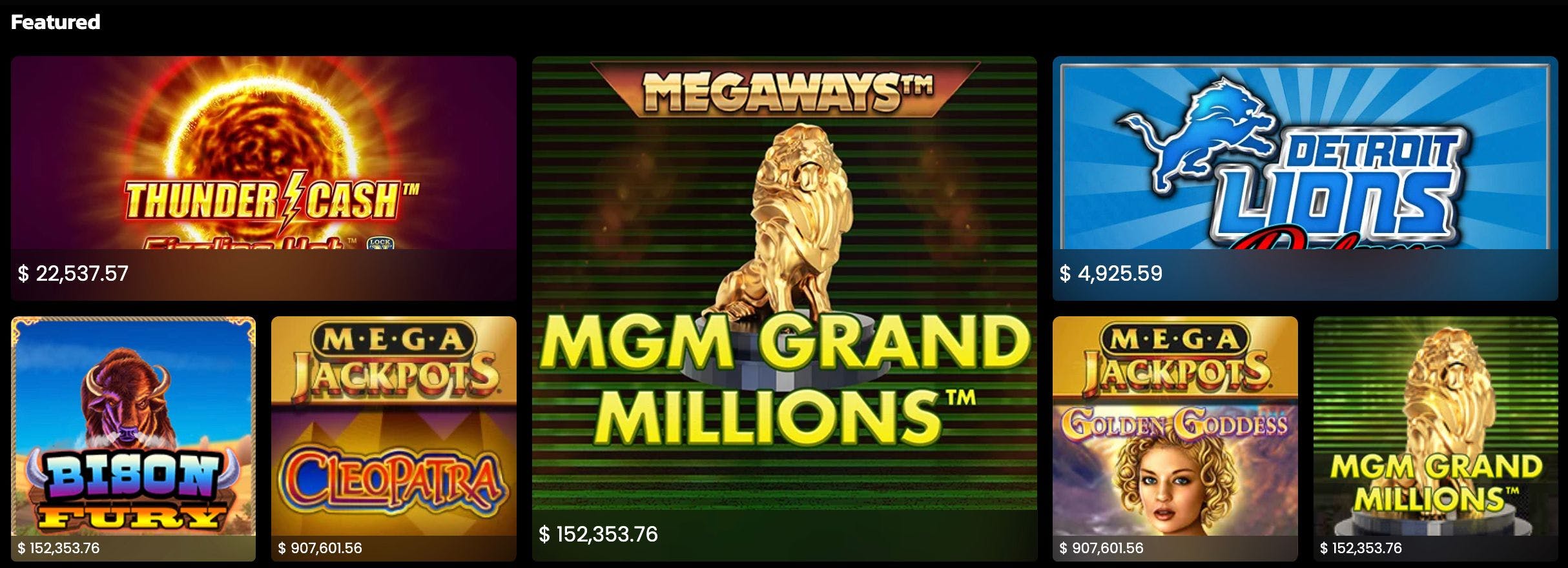 A screengrab of the BetMGM Michigan Casino jackpot slots available