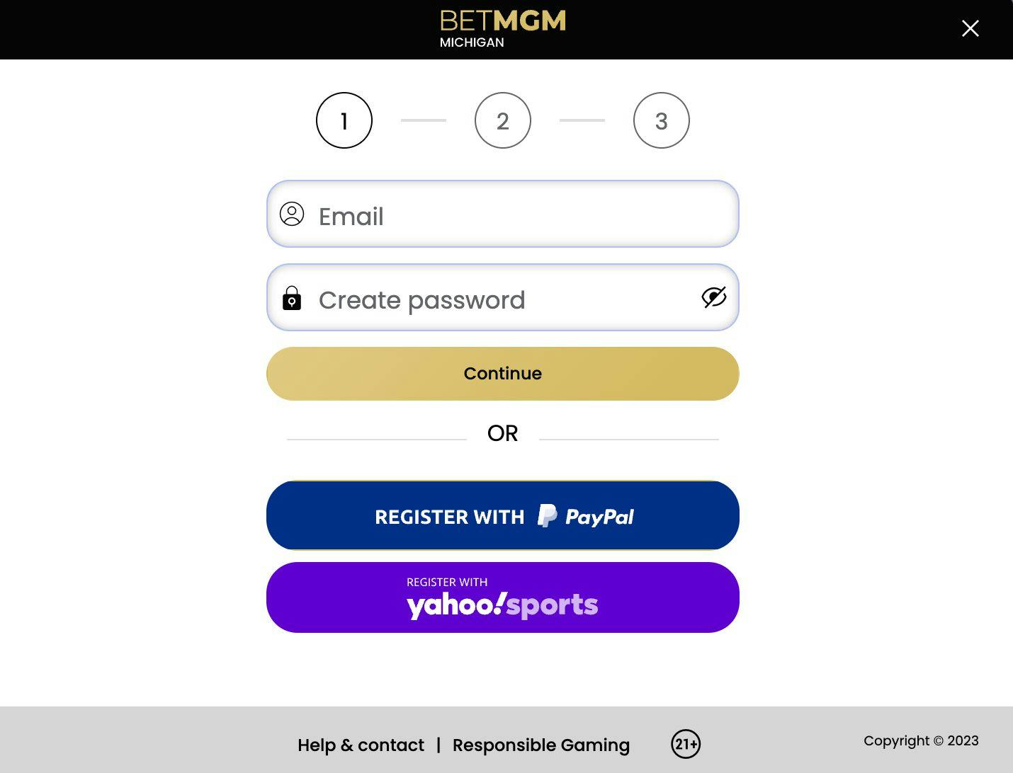 Image of BetMGM Michigan's Registration Page