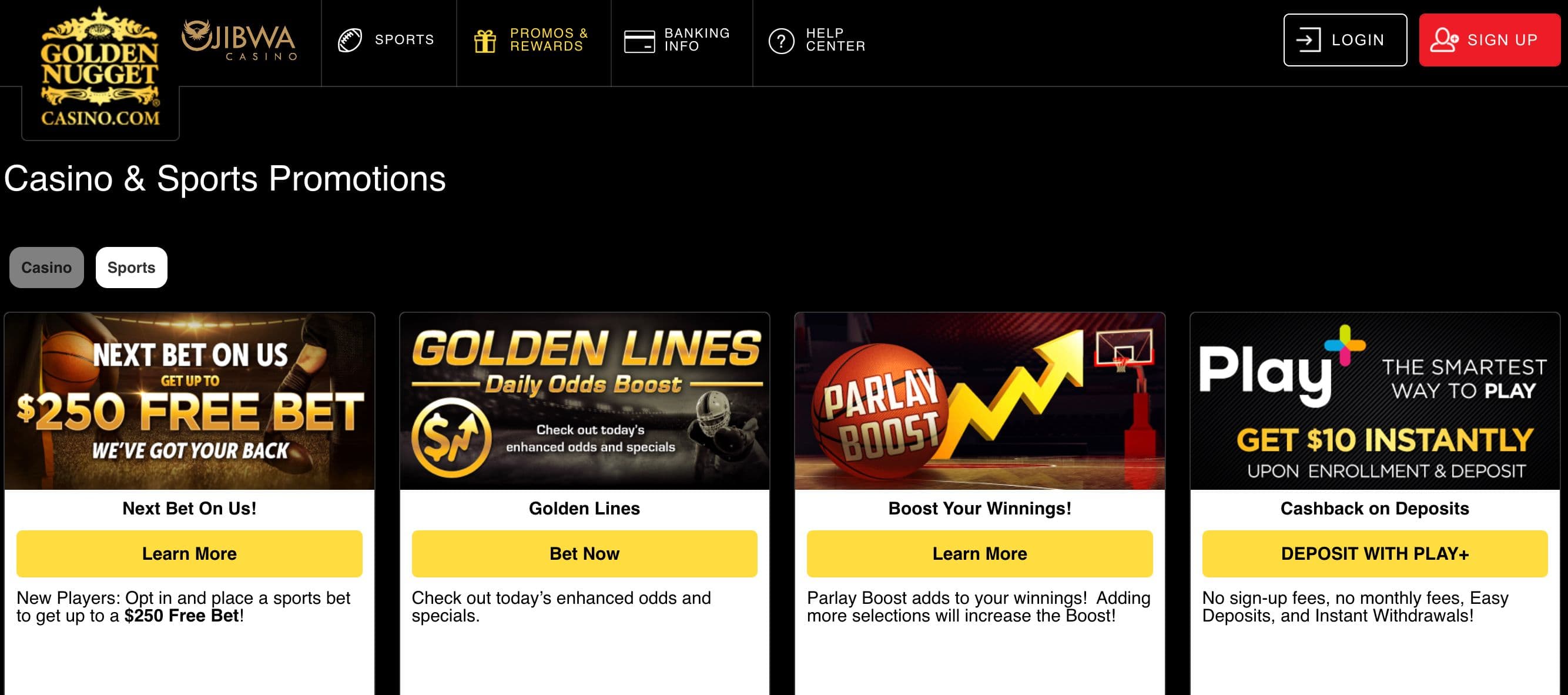 Image of the promotions available at Golden Nugget Sportsbook in Michigan